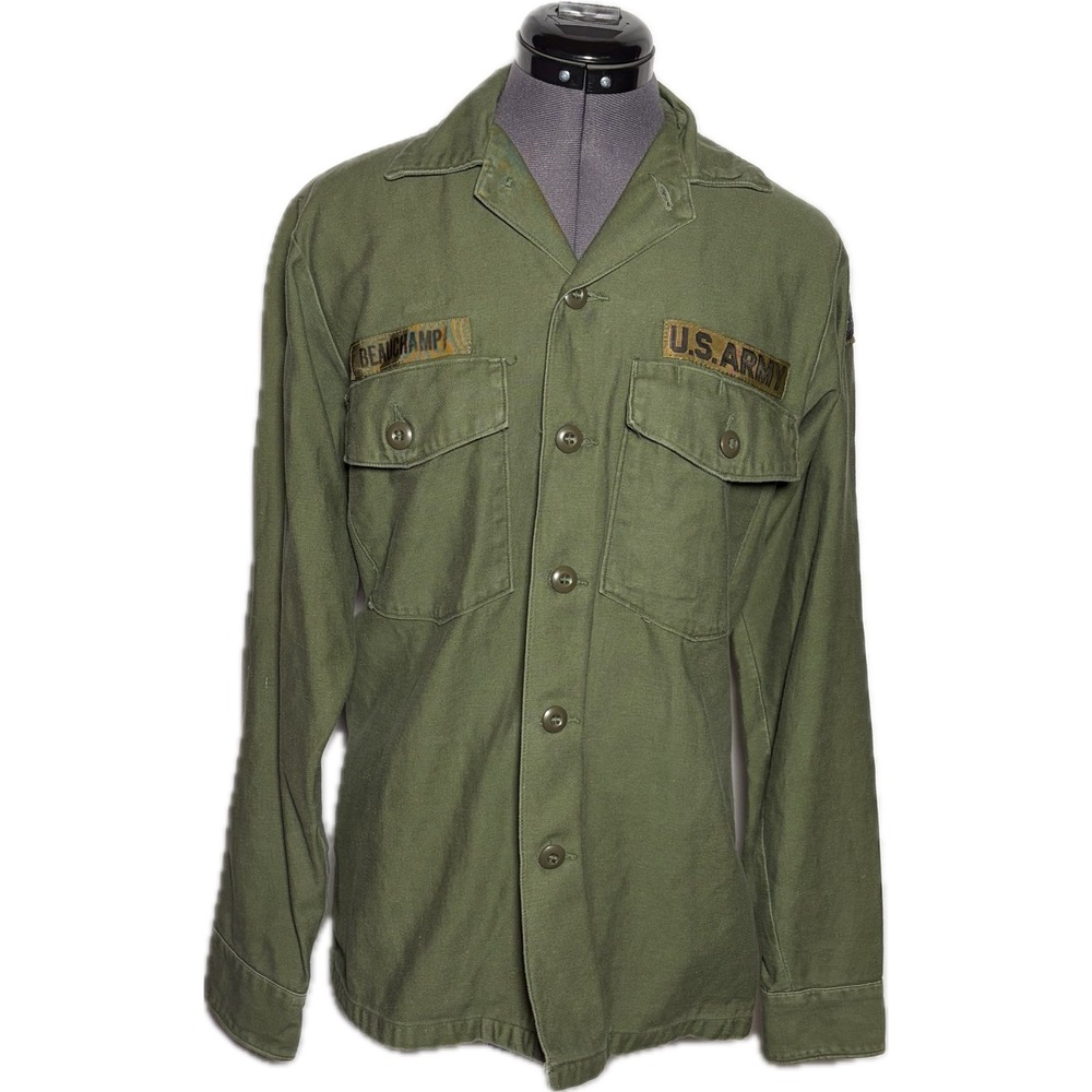 Vintage 60s US Army OG-107 Cotton Sateen Shirt Jacket 1960s C42 Small